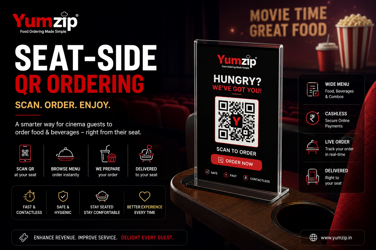 Cinema seat QR ordering interface — Yumzip