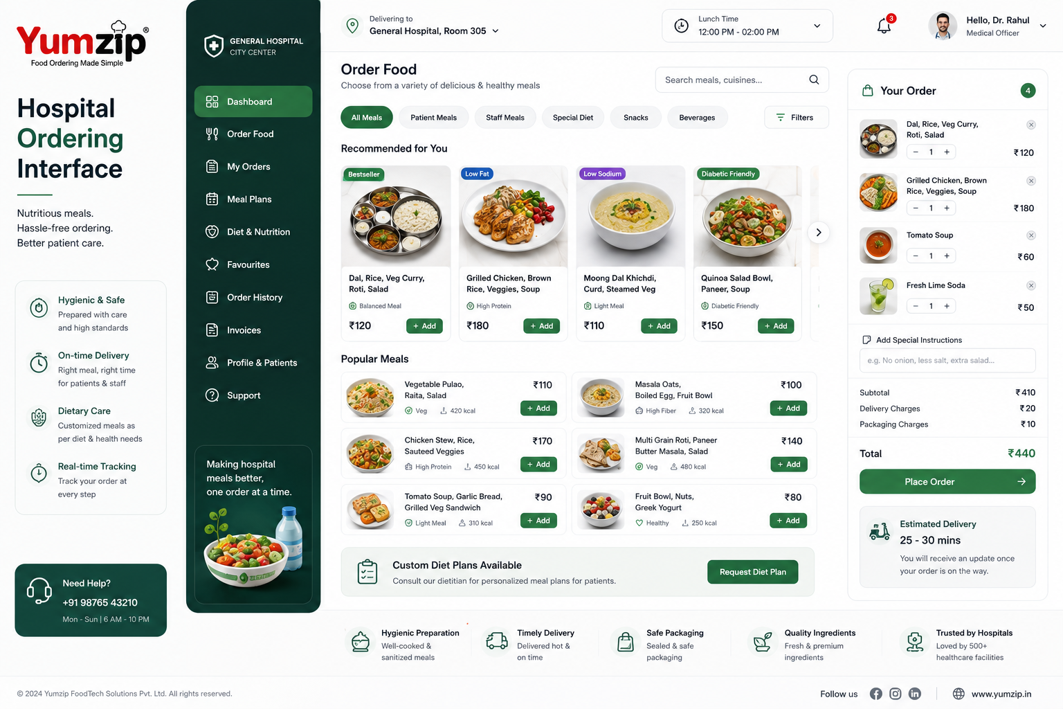 Hospital food ordering system — Yumzip