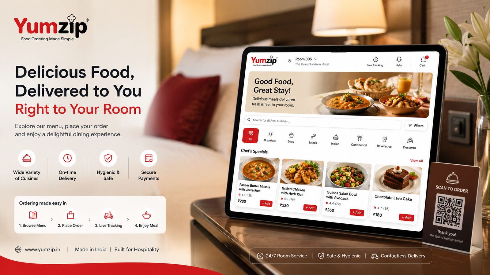 Hotel food ordering dashboard — Yumzip